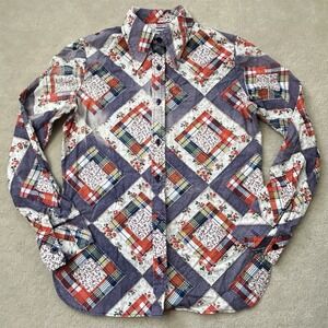 Vintage Pykettes Shirt Womens Small Multicolor Geometric Button Up Blouse 70s